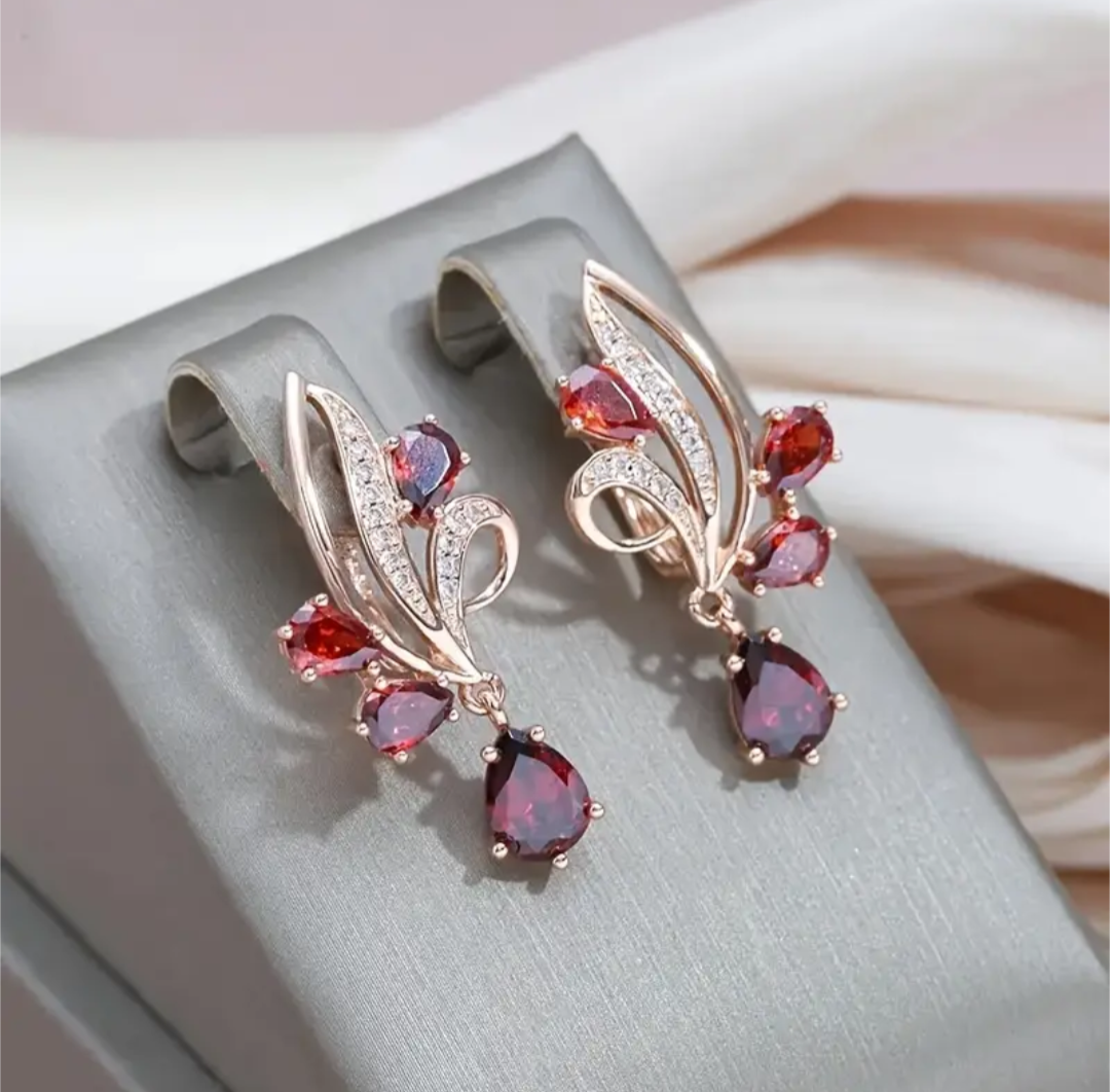 Ruby Leaf Earrings
