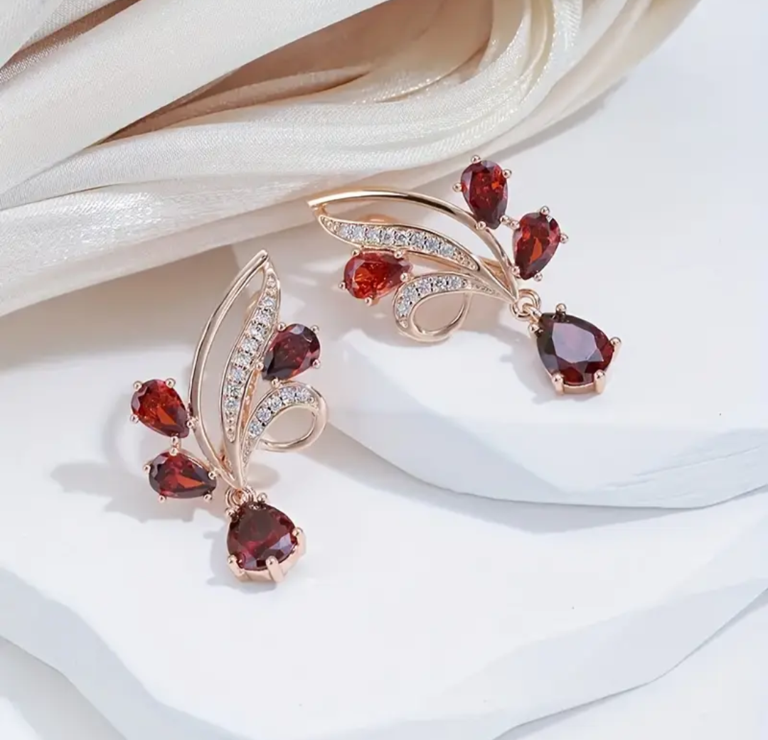 Ruby Leaf Earrings