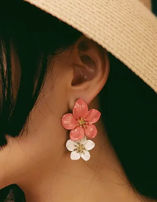 Double Painted Flower Earrings