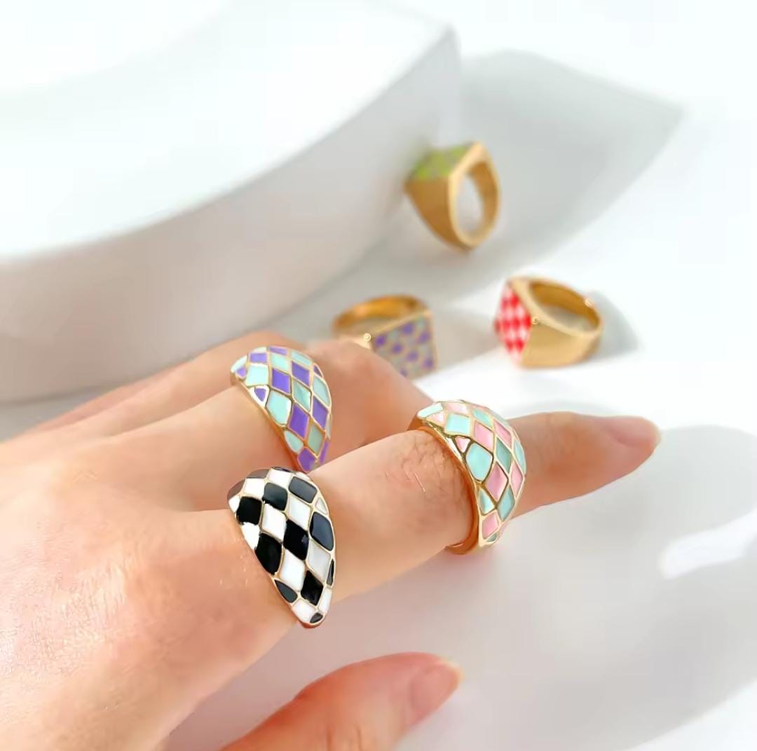 Checker Charm Ring