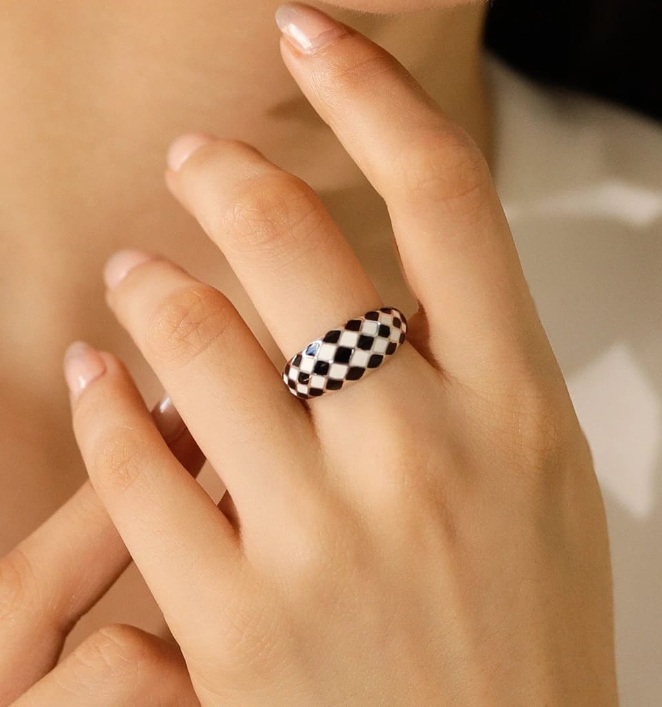 Checker Charm Ring